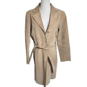 Bagatelle Vintage Camel Tan.Suede Midi Trench Coat